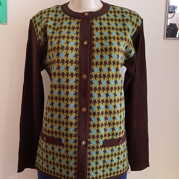 Adolfo Brown Houndstooth Sweater - Picture 1 of 4